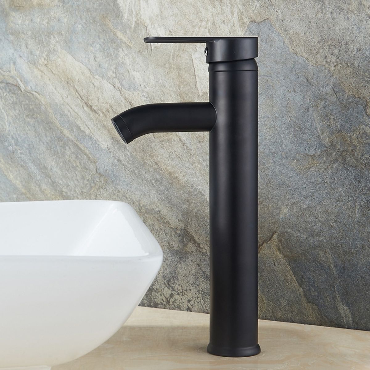 MODERN SPACE - Llave Monomando Alta Negra Para Lavamanos Sobre Poner