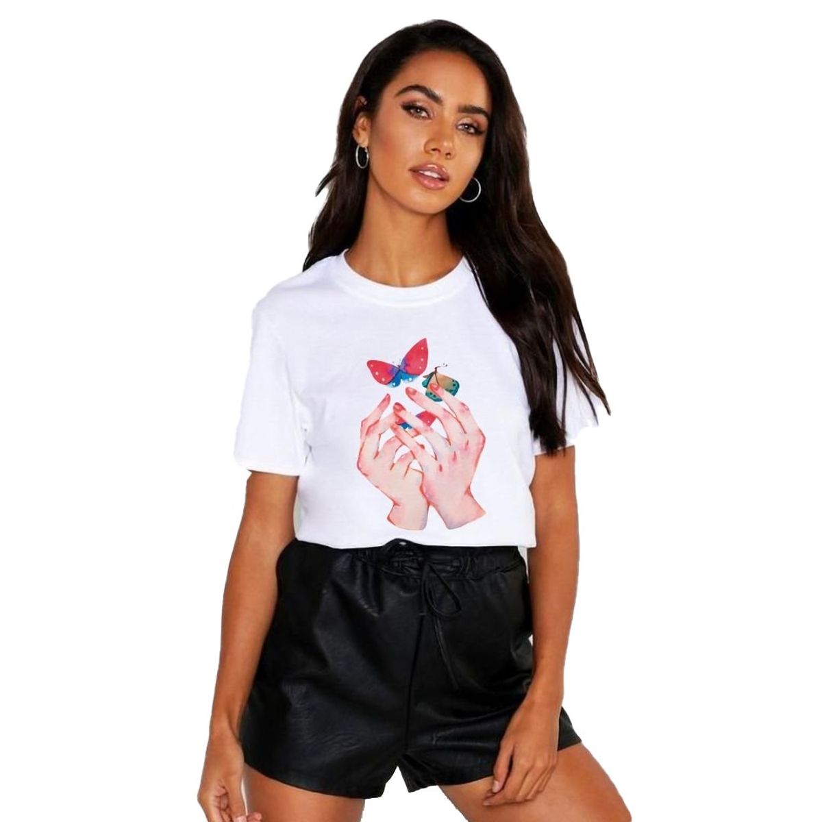 CHATICAS - Polera Dama Estampada 100algodon Manos Mariposas