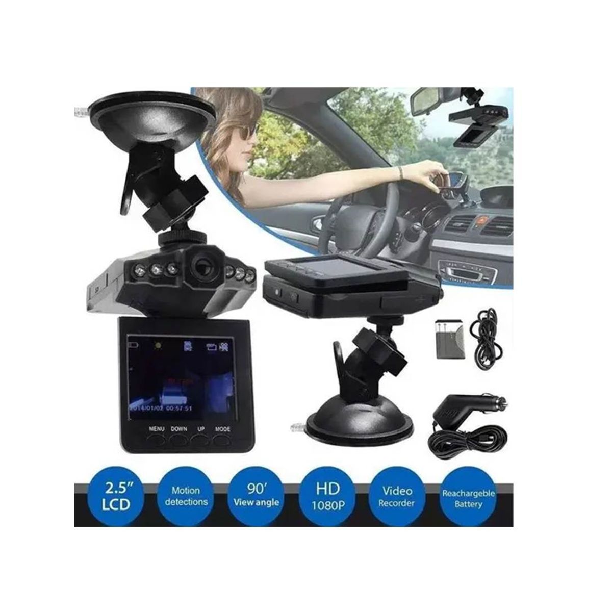 GENERICO - Frontal Cámara Seguridad Auto Pantalla 2 5in Dvr Full Hd1080