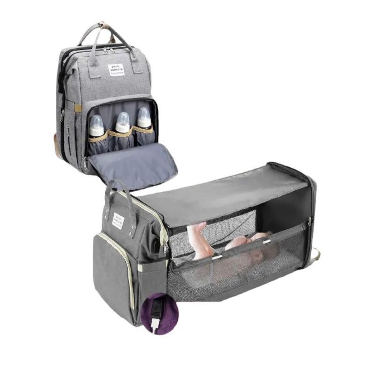 LUBABYCAS - Mochila Maternal 3 En 1 Con Cunita Lubabycas Gris