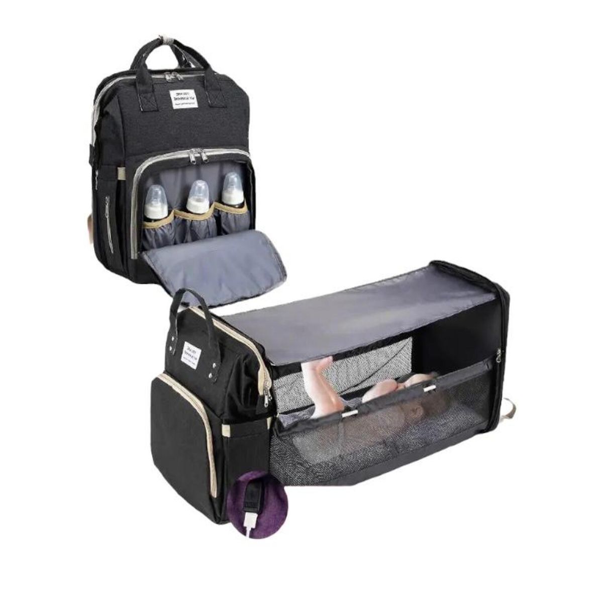 LUBABYCAS - Mochila Maternal 3 En 1 Con Cunita Lubabycas Negra