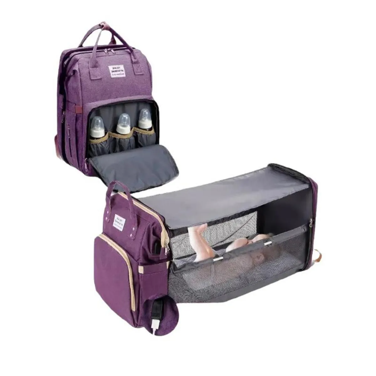 LUBABYCAS - Mochila Maternal 3 En 1 Con Cunita Lubabycas Morada