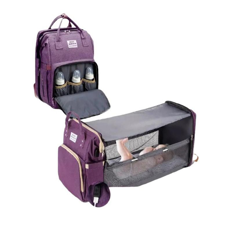 LUBABYCAS - Mochila Maternal 3 En 1 Con Cunita Lubabycas Morada