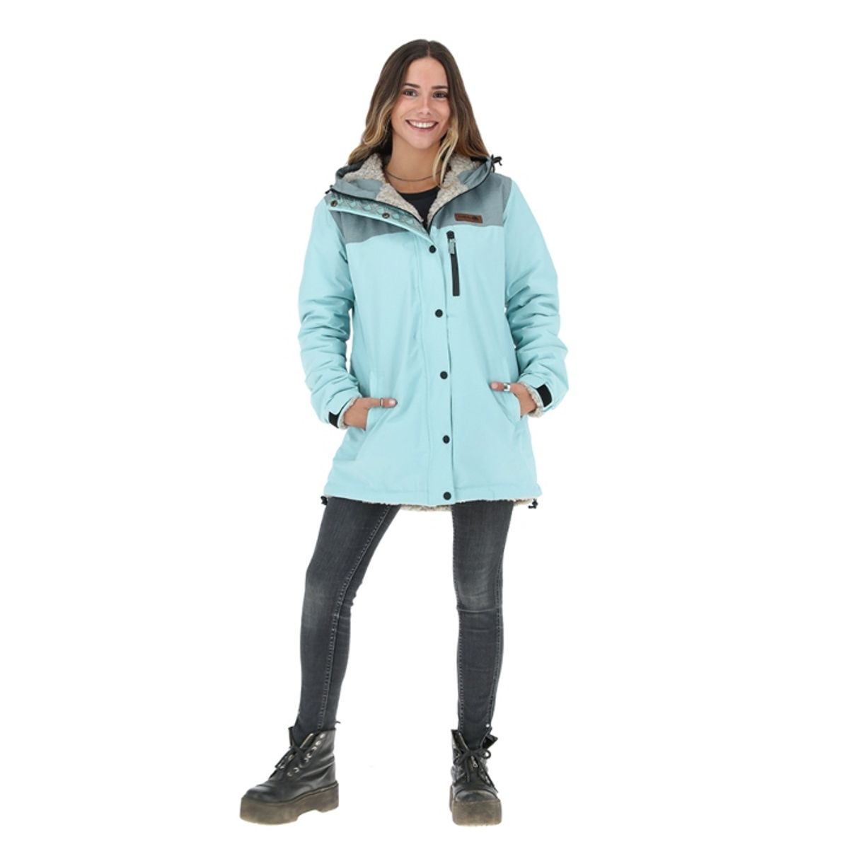 BUFFALO CHILE - Chaqueta Camaleon I Celeste - Lana Jaspeado Mujer