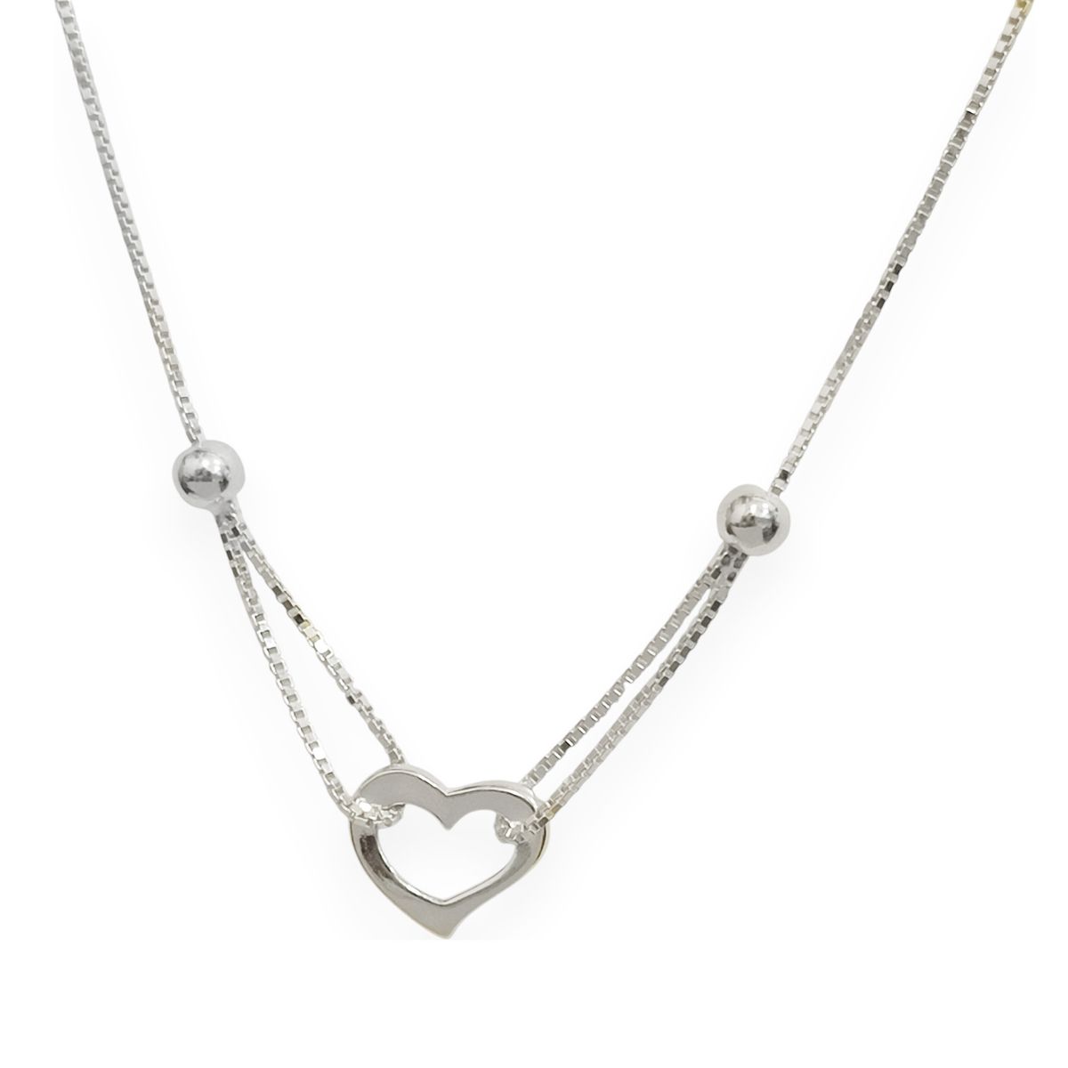 COGGIOLA - Collar Corazón Bolitas 45cm Plata Fina 925