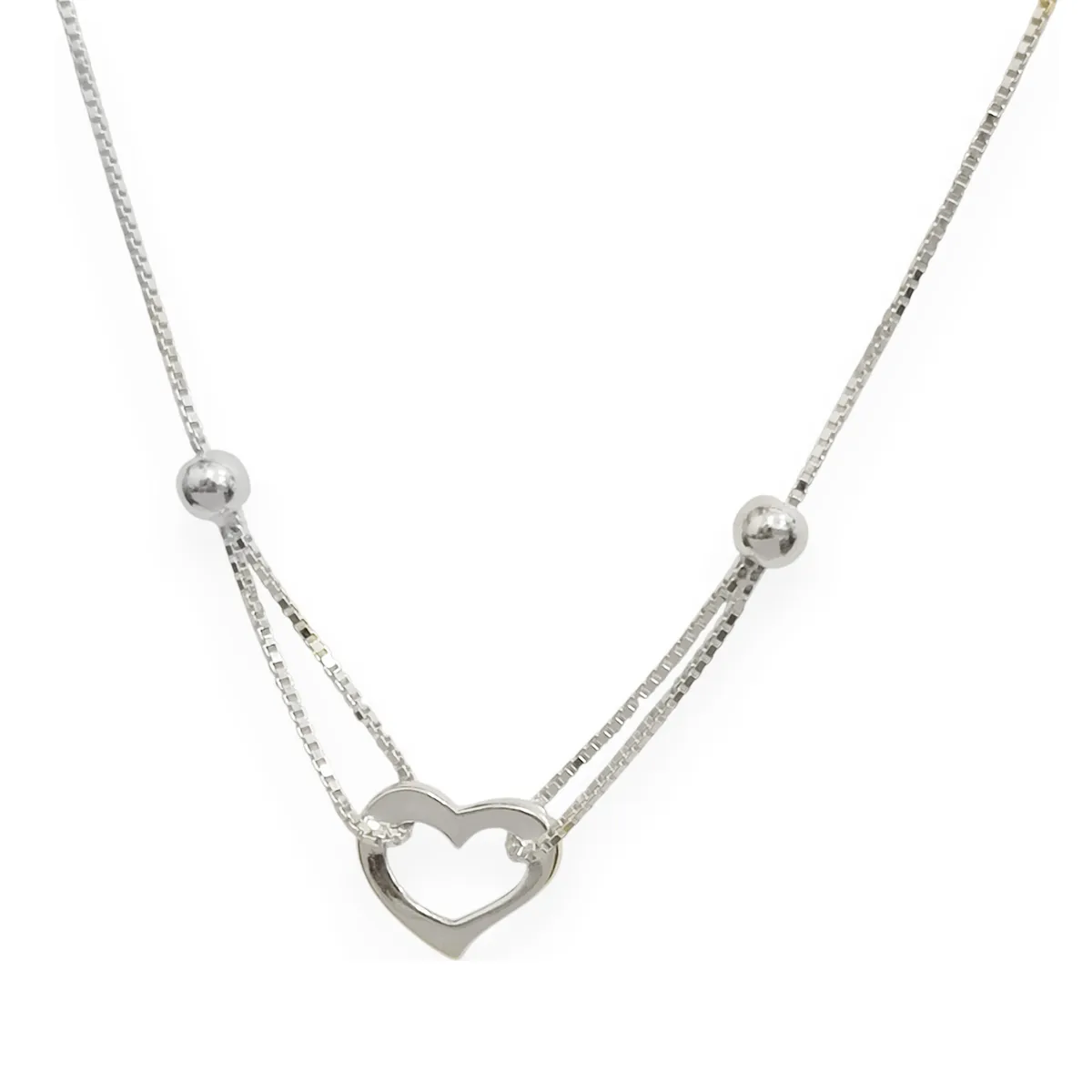 COGGIOLA - Collar Corazón Bolitas 45cm Plata Fina 925