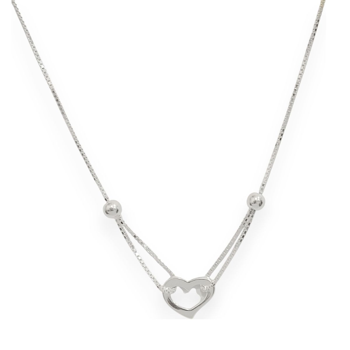 COGGIOLA - Collar Corazón Bolitas 45cm Plata Fina 925