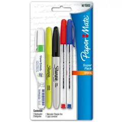 PAPER MATE - Pack Oficina 2 Bolígrafos + Corrector Marcador y Destacador