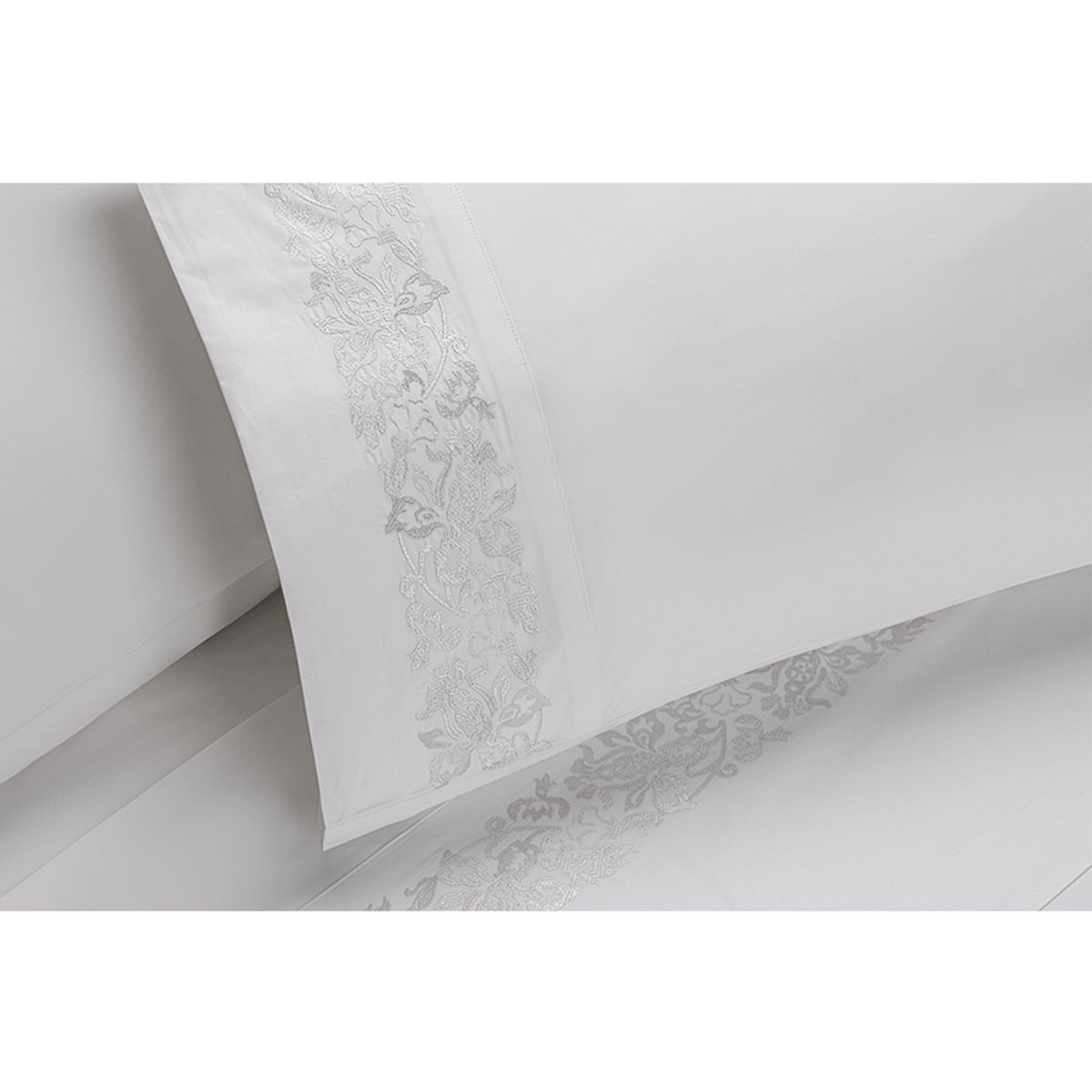 ROSEN - Sábana Rosen 300 Hilos Algodón Bordada Blanco 1,5 Plazas