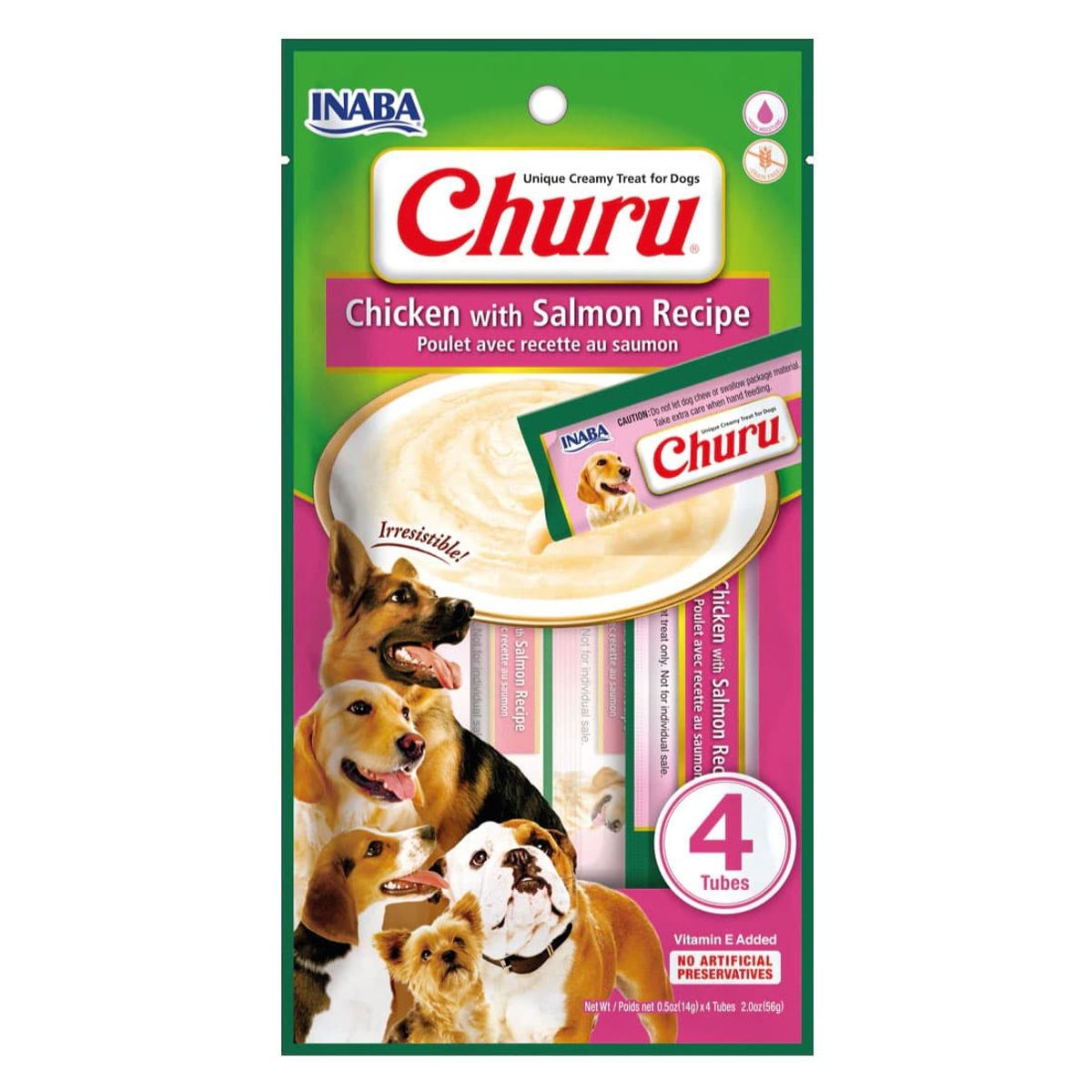 INABA - Snack Inaba Churu Perro Sabor Pollo y Salmon, 4 Tubos