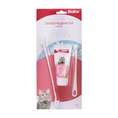 BIOLINE - Kit Cepillos + Pasta Dental Gato Sabor Queso, 50gr.