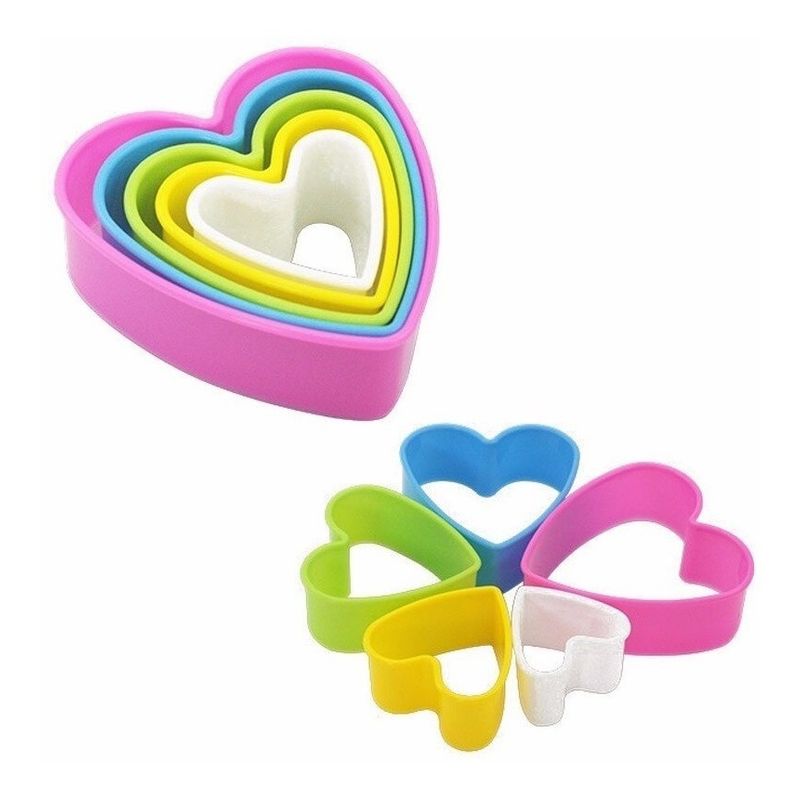 GENERICO - 5 Molde De Galleta Cortapastas Molde Galleta Corazon Colores.