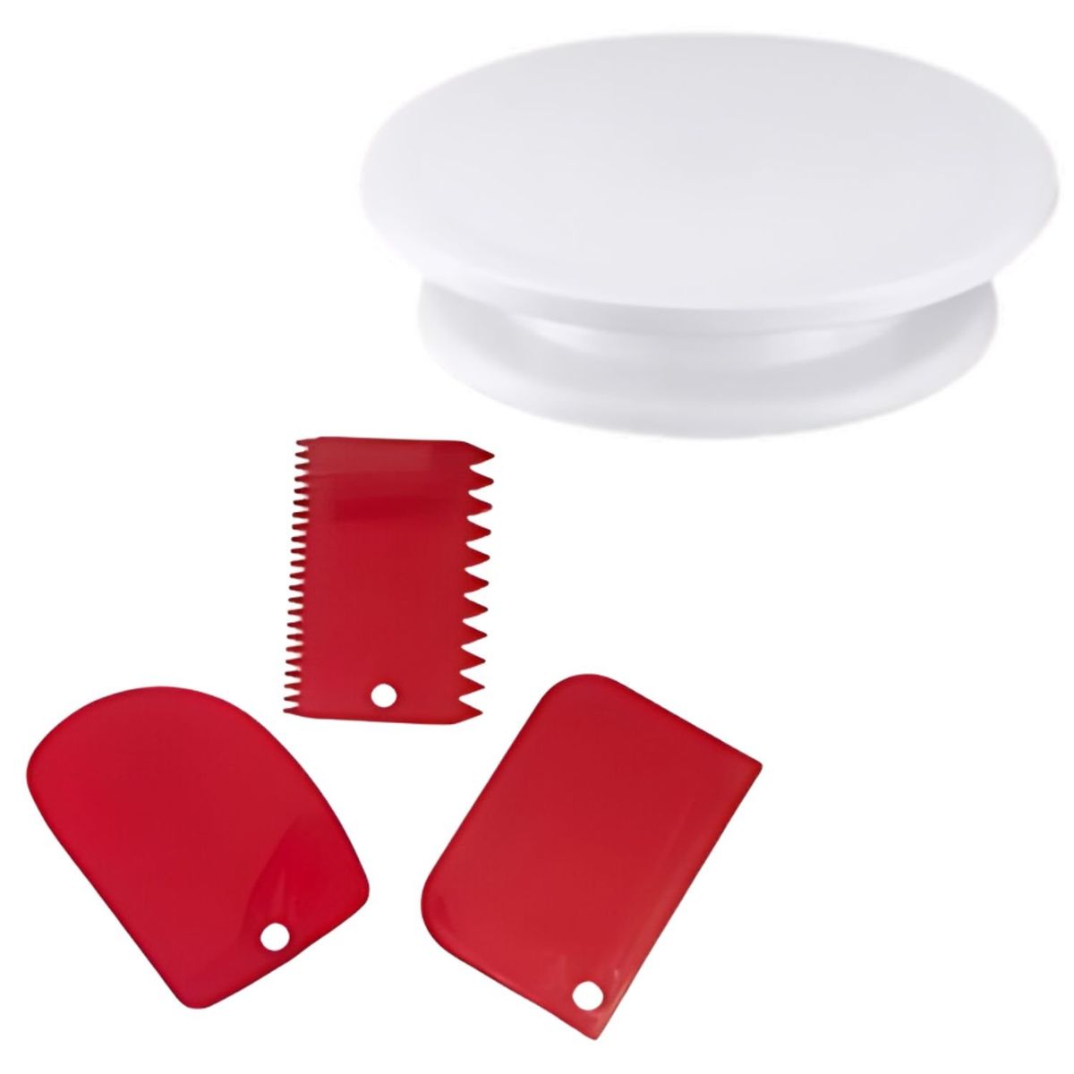 GENERICO - Pack Plato Base Giratoria + 3 Espatula Texturizadoras Crema.