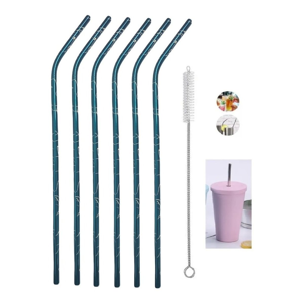 GENERICO - Pack 6 Bombilla Reutilizar Bombilla Reutilizable + 1 Cepillo.