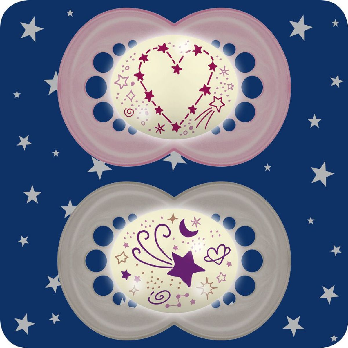 MAM - 2 Chupetes Látex Nocturno MAM 6+ c/Caja Esterilizadora, Rosa