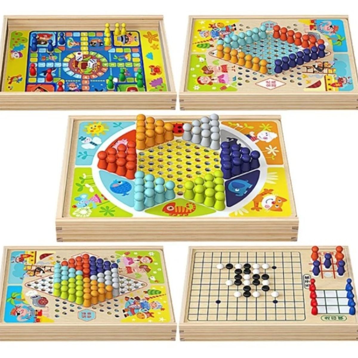 GENERICO - Damas Chinas Tablero Juego De Madera 4 Y Mas Juegos En 1