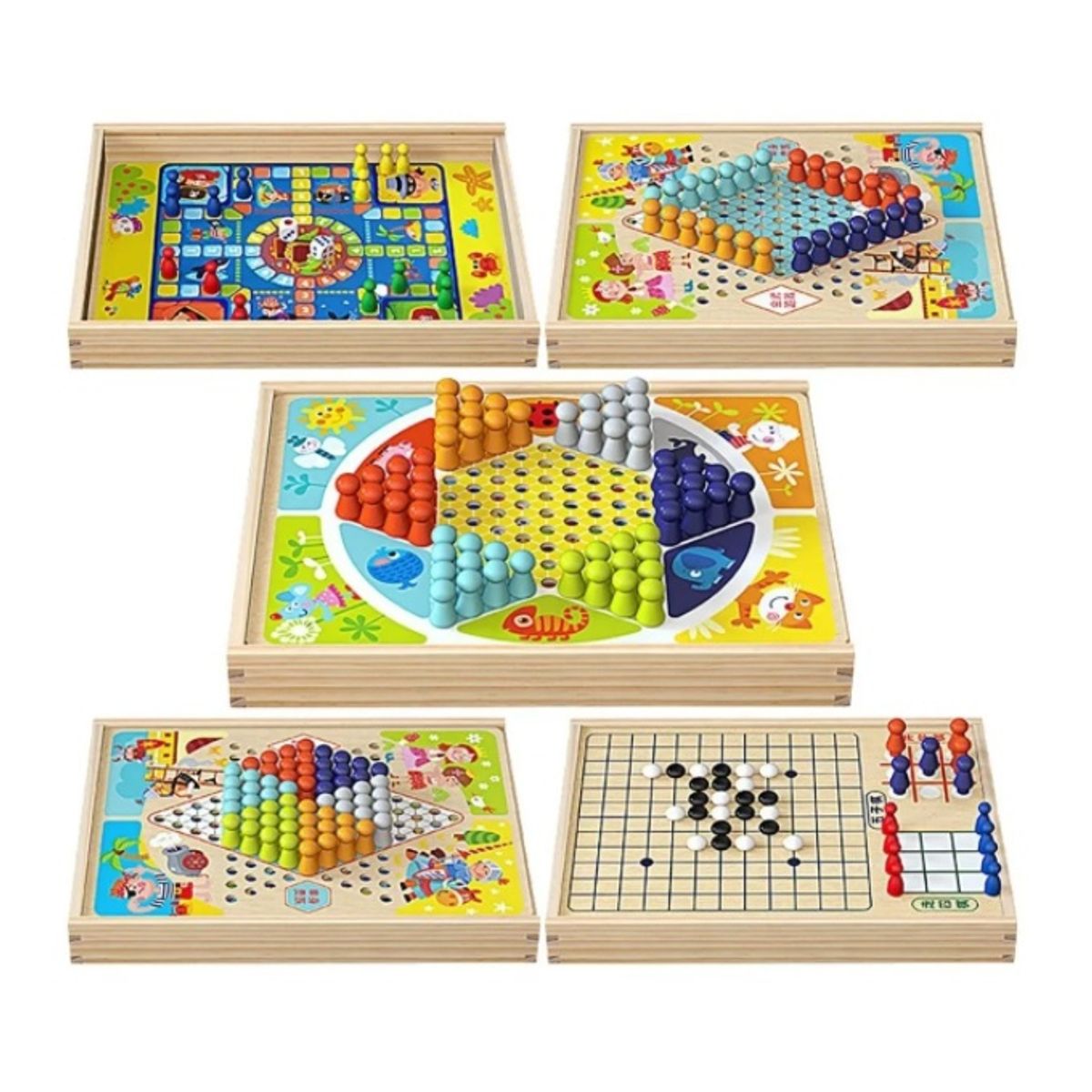 GENERICO - Damas Chinas Tablero Juego De Madera 4 Y Mas Juegos En 1