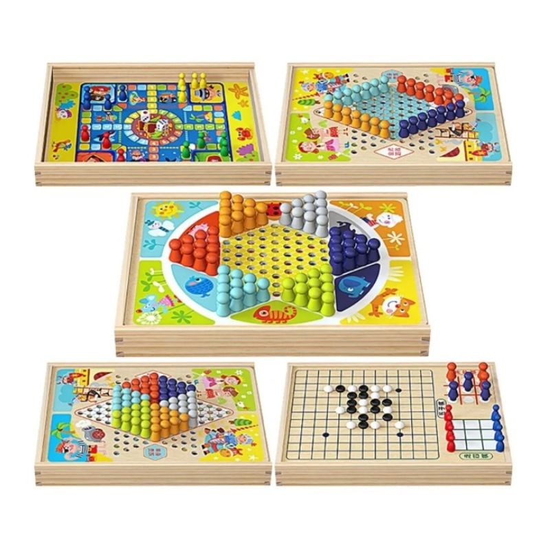 GENERICO - Damas Chinas Tablero Juego De Madera 4 Y Mas Juegos En 1