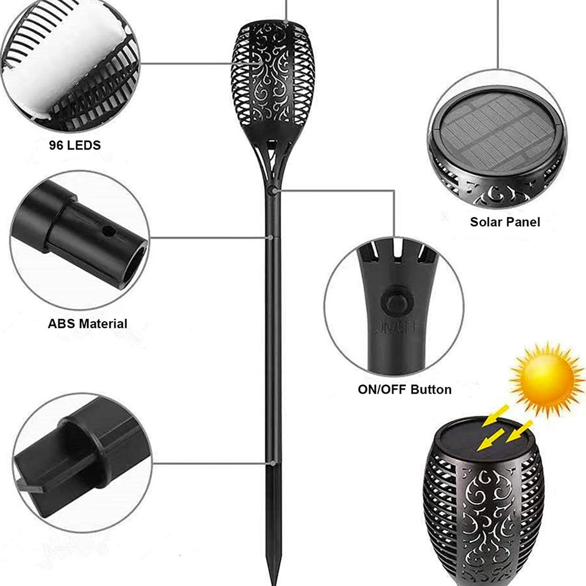 HB LEDS - Antorcha LED Estaca Efecto Llama Para Exterior con Carga Solar