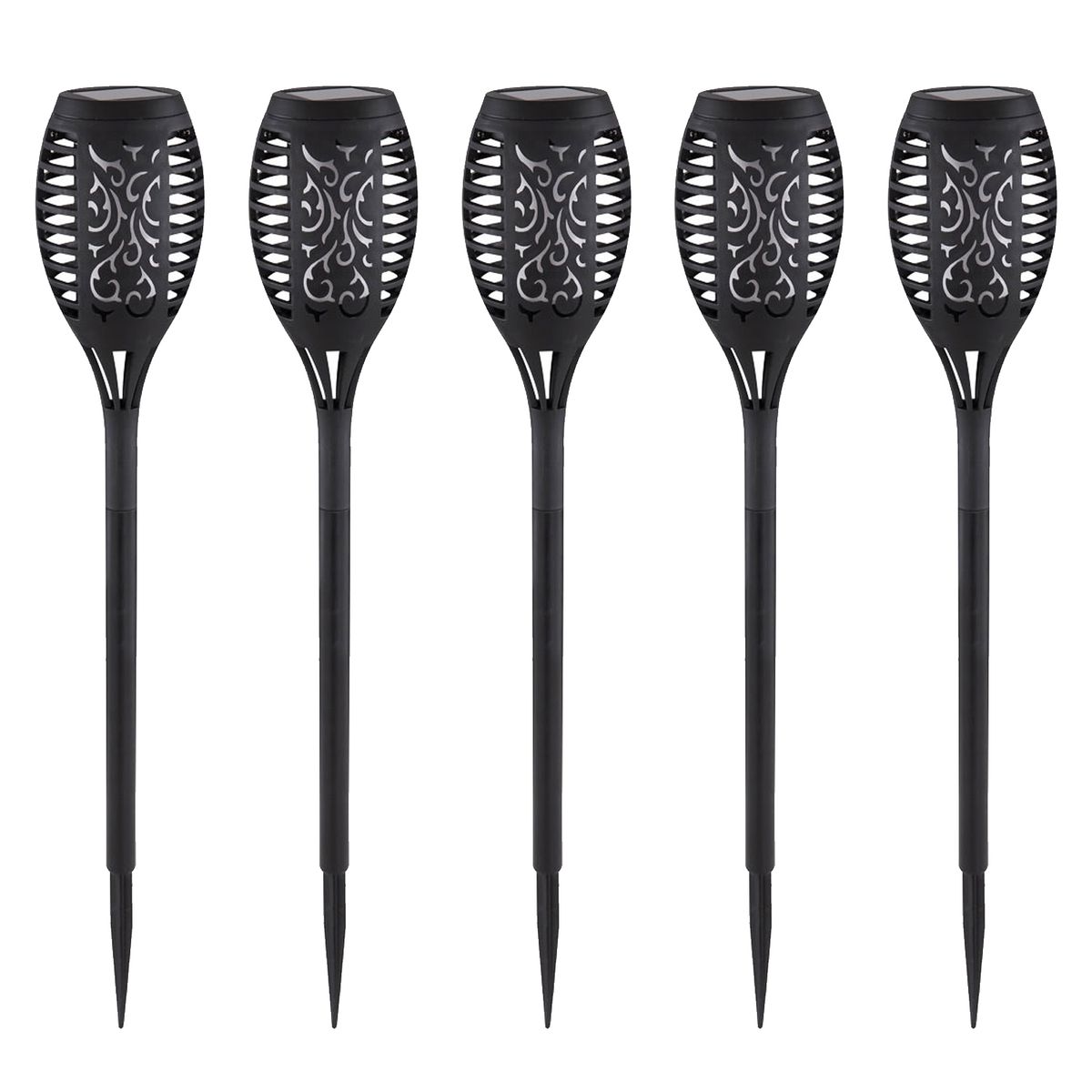 HB LEDS - Pack 5 Antorchas LED Estaca Efecto Llama Exterior con Carga Solar