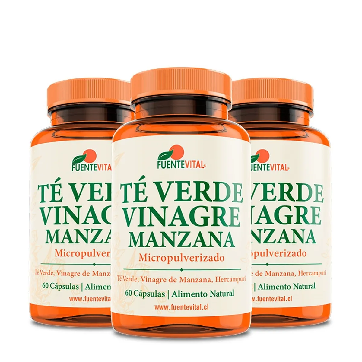 FUENTEVITAL - Te Verde + Vinagre de Manzana Fv 3 Frascos. Adelgazante