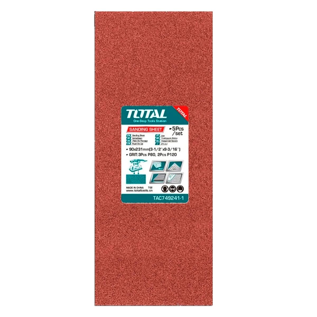 TOTAL TOOLS - 5 Hojas De Lija Para Pulir 90x231mm Grano Variado