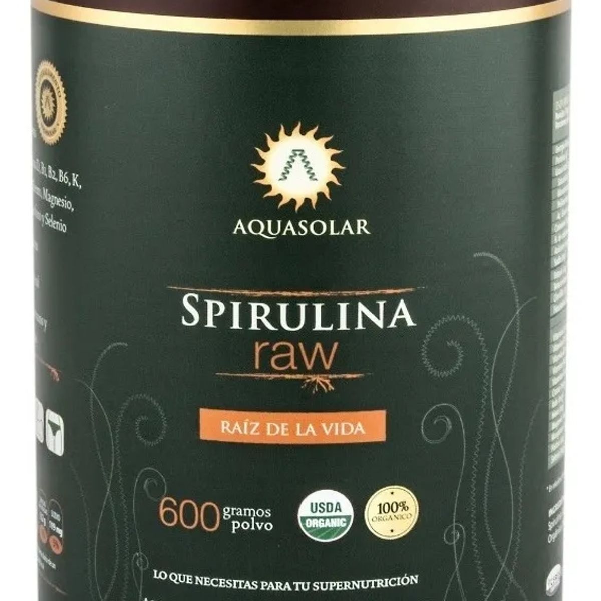 AQUASOLAR - Spirulina RAW Organica Aq Polvo 600 Grs