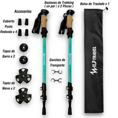 WILD TRAVEL - Pack Bastones de trekking 2 unidades CELESTE
