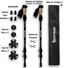 WILD TRAVEL - Pack Bastones de trekking 2 unidades NEGRO