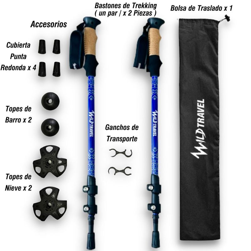 WILD TRAVEL - Pack Bastones de trekking Wild Travel 2 unidades AZUL