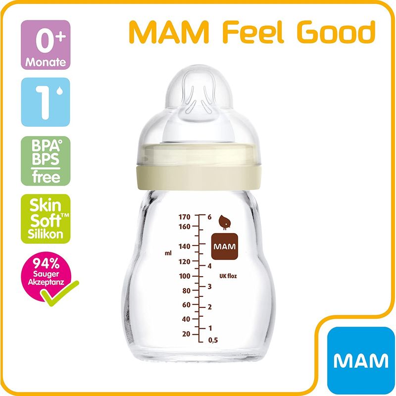 MAM - Mamadera de Vidrio MAM Feel Good 170ml Crema