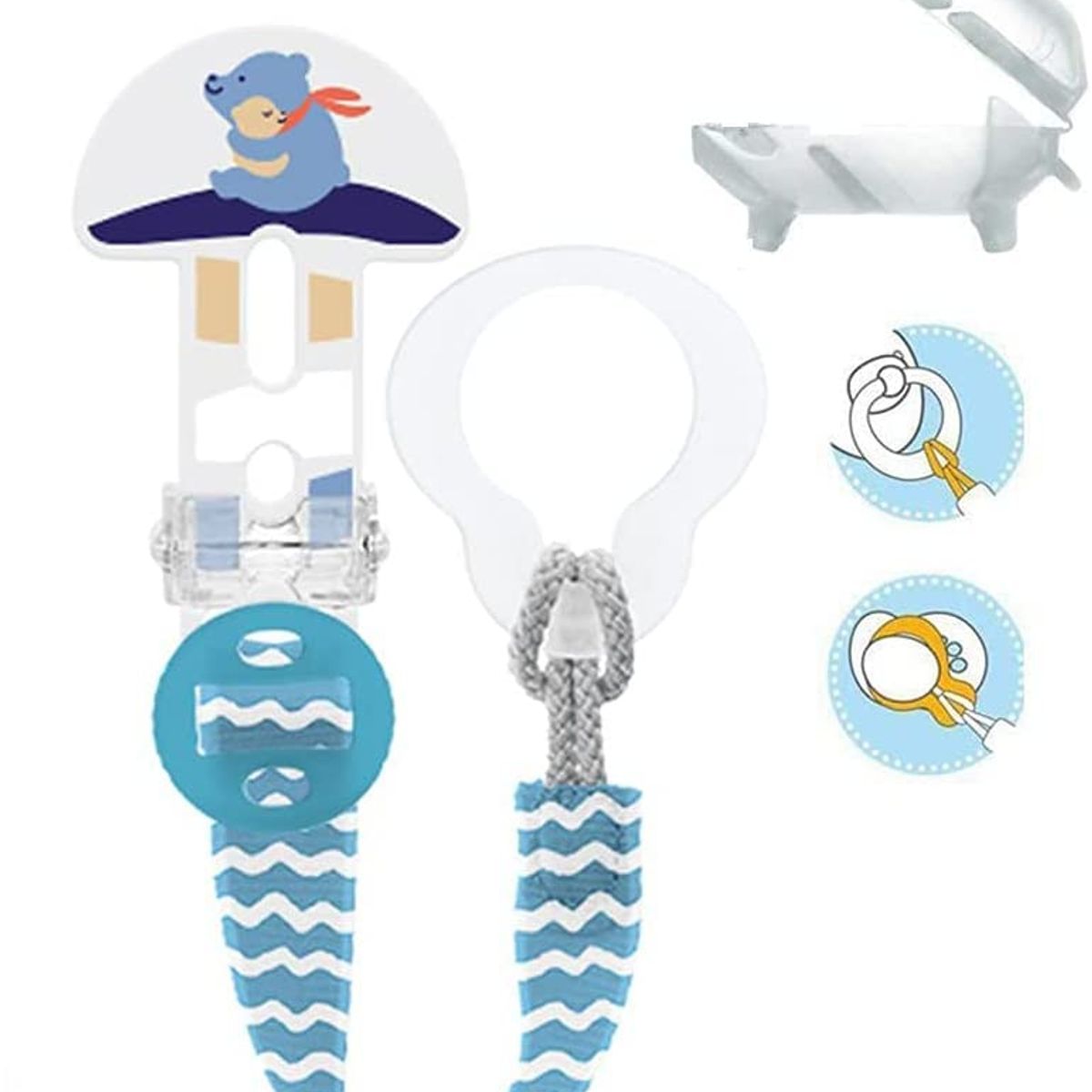 MAM - Prendedor MAM Portachupete Clip  Cobertor Oso Celeste