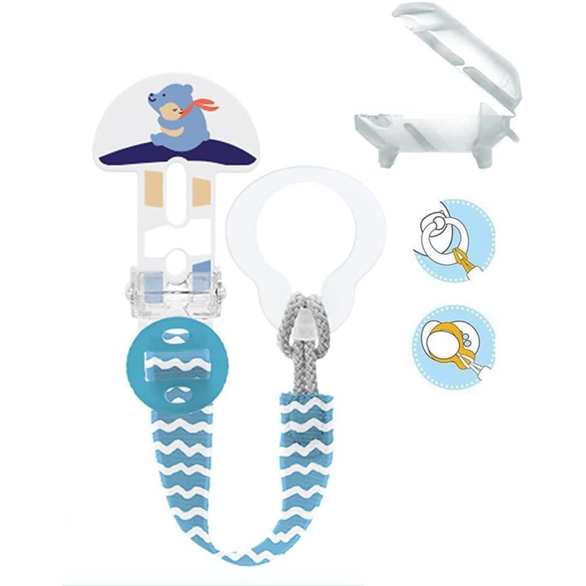 MAM - Prendedor MAM Portachupete Clip  Cobertor Oso Celeste