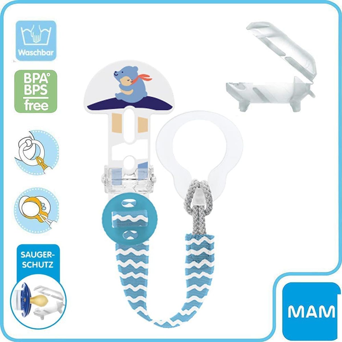 MAM - Prendedor MAM Portachupete Clip  Cobertor Oso Celeste