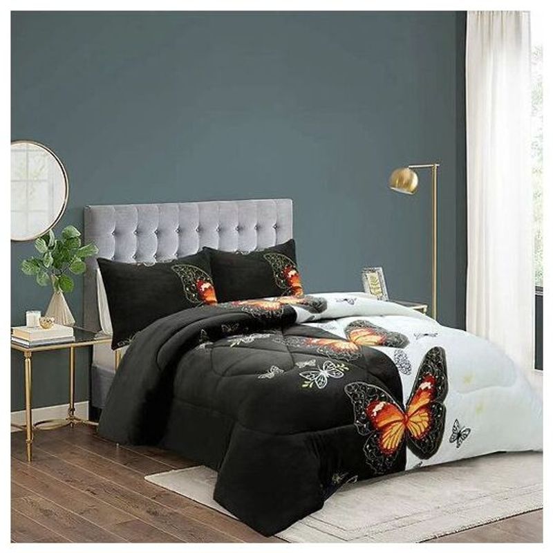 GENERICO - Cobertor Chiporro 2 Plazas - Negro Blanco Mariposa