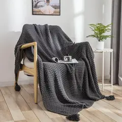 DEKOHOME - Manta tejida con borlas Gris Material acrílico 180120cm