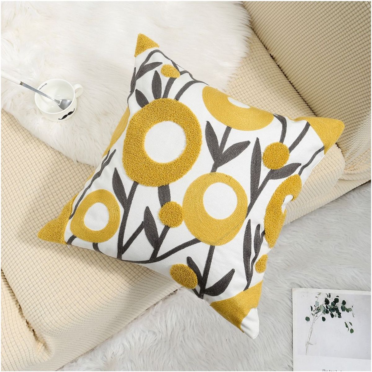 DEKOHOME - Cojín bordado algodón 45x45cm cierre invisible