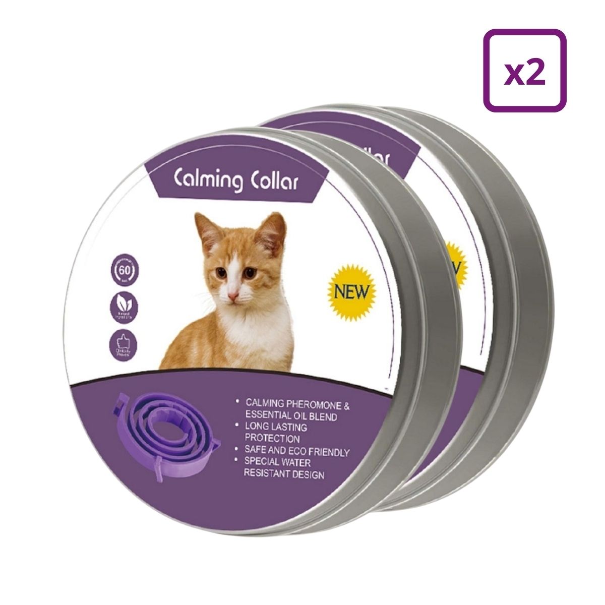 GENERICO - Collar Calmante Gato Reducción Antiestrés Ajustable 2 Unid.