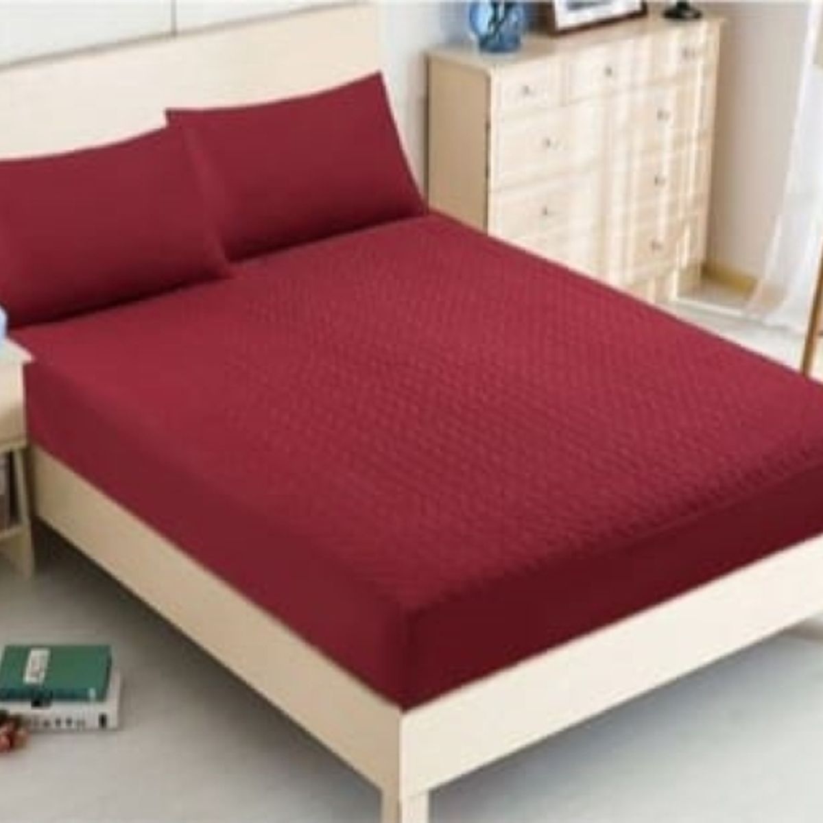 GENERICO - Cubrecolchon Acolchado 1 1/2 Plazas + 1 Funda de Cojín - Burdeo