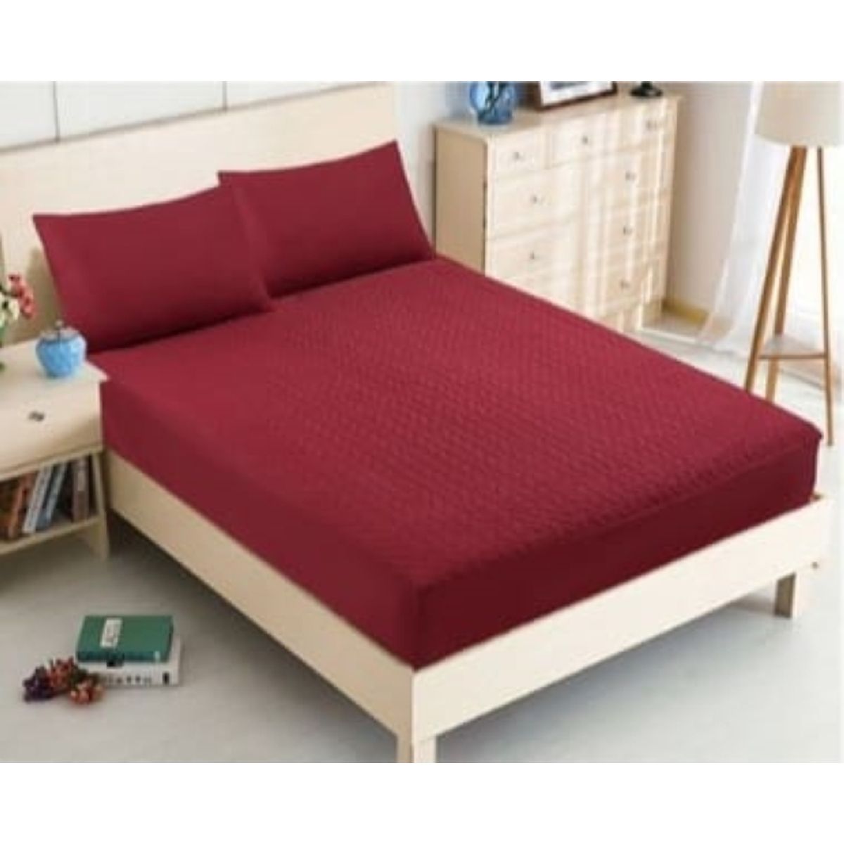 GENERICO - Cubrecolchon Acolchado 1 1/2 Plazas + 1 Funda de Cojín - Burdeo