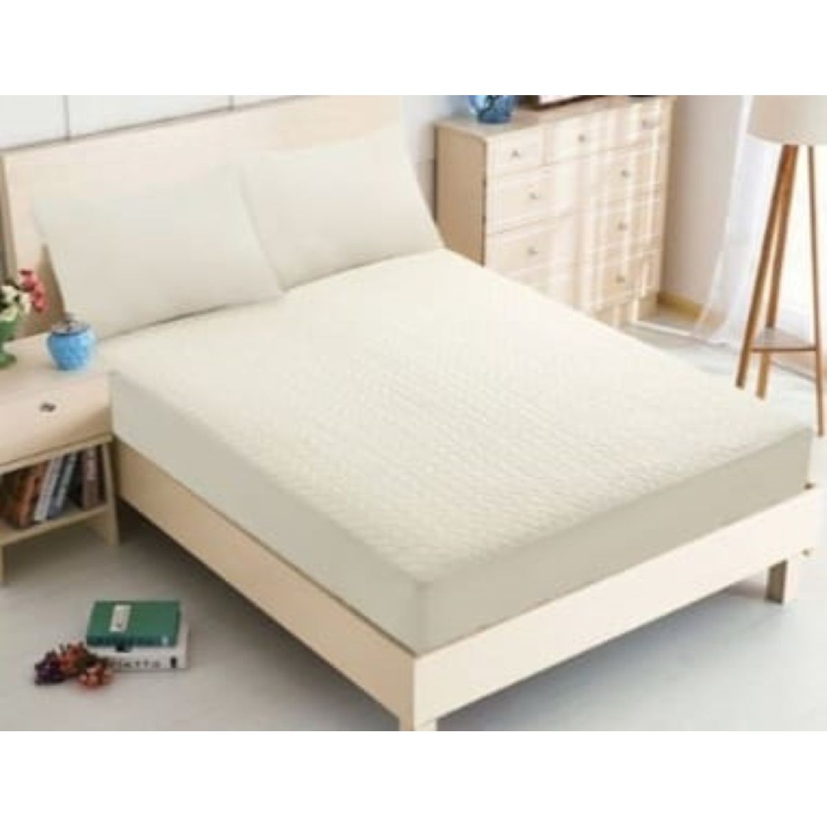 GENERICO - Cubrecolchon Acolchado King + 2 Funda de Cojín - Crema