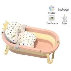 LUBABYCAS - Bañera Plegable Con Termómetro Cojin Y Más Accesorios Rosada