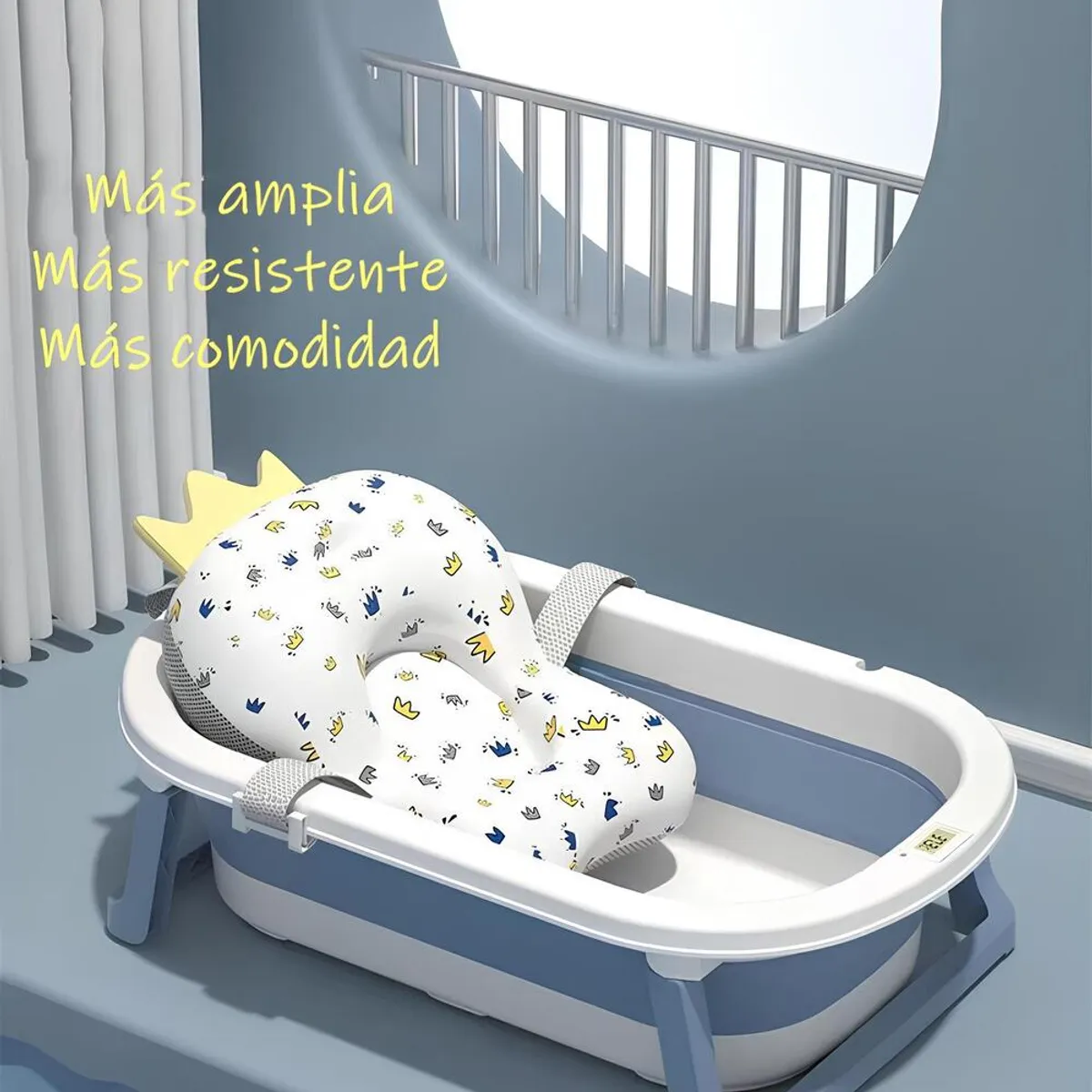 LUBABYCAS - Bañera Plegable Con Termómetro, Cojin Y Más Accesorios Azul