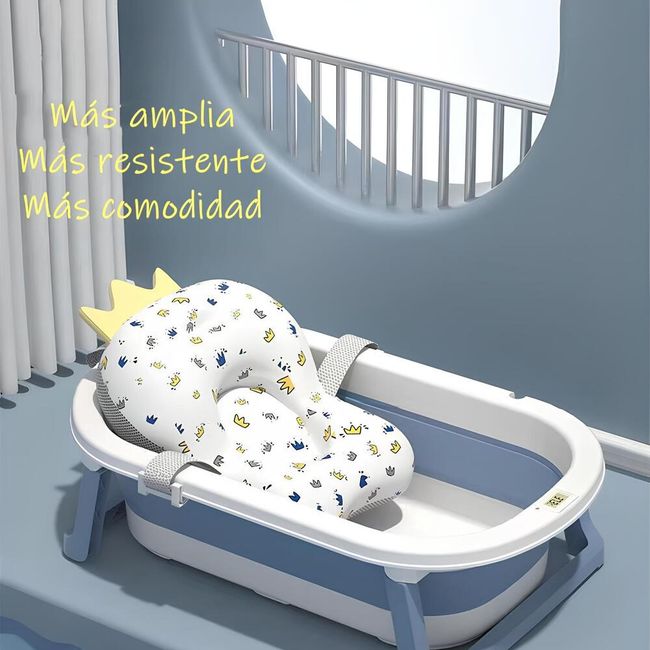 LUBABYCAS - Bañera Plegable Con Termómetro, Cojin Y Más Accesorios Azul