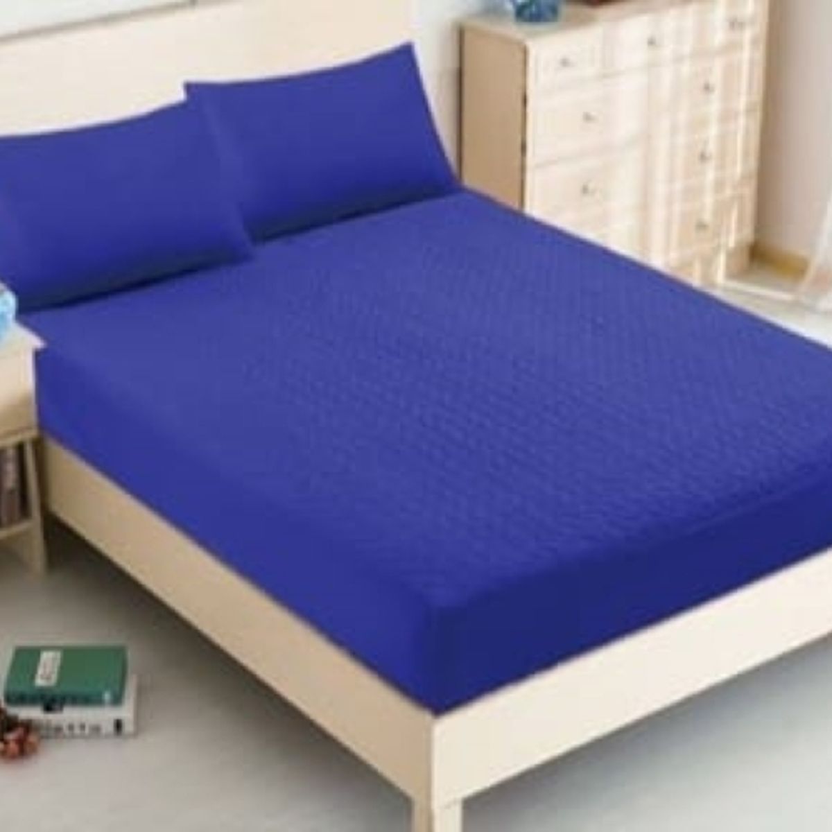 GENERICO - Cubrecolchon Acolchado King + 2 Funda de Cojín - Azul