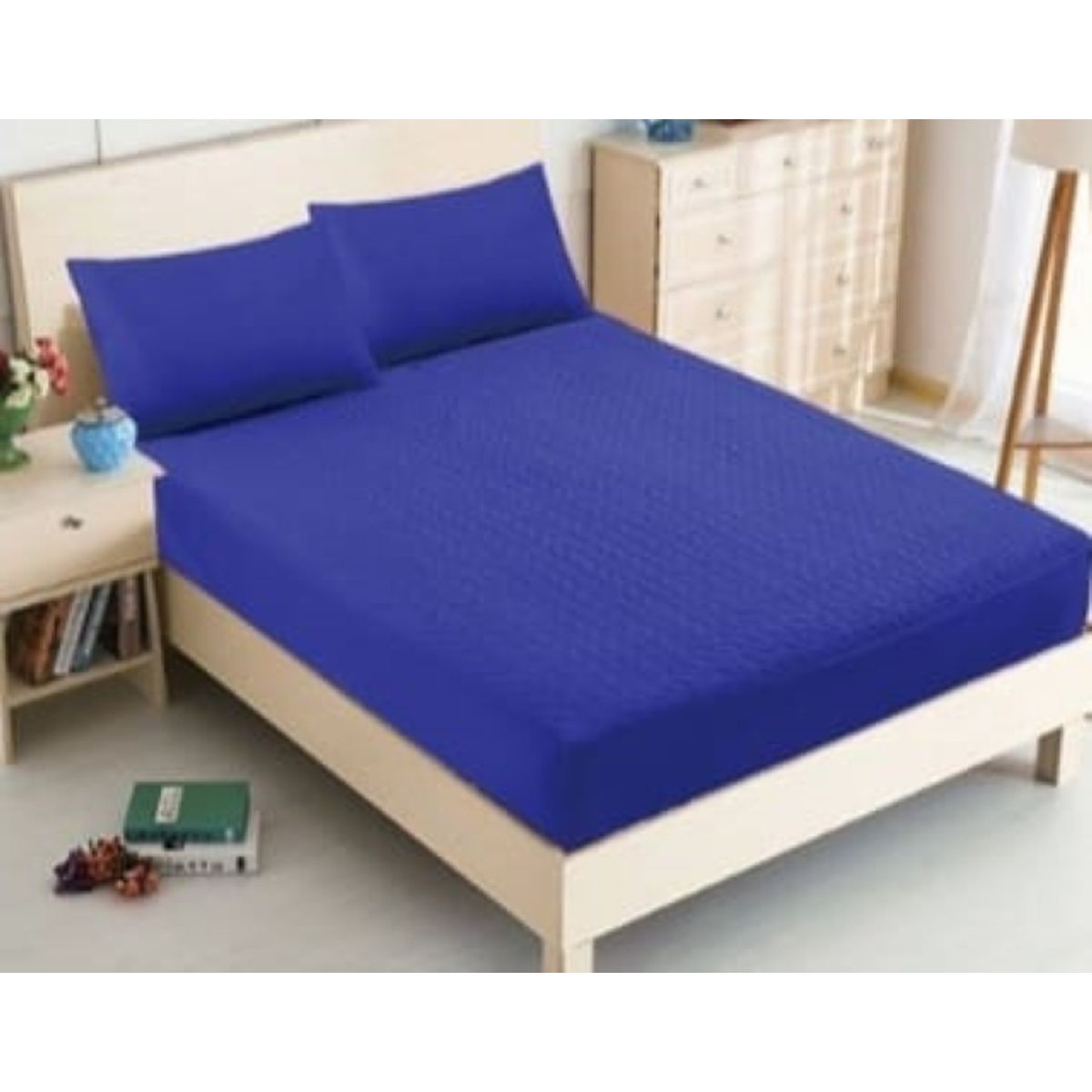 GENERICO - Cubrecolchon Acolchado King + 2 Funda de Cojín - Azul