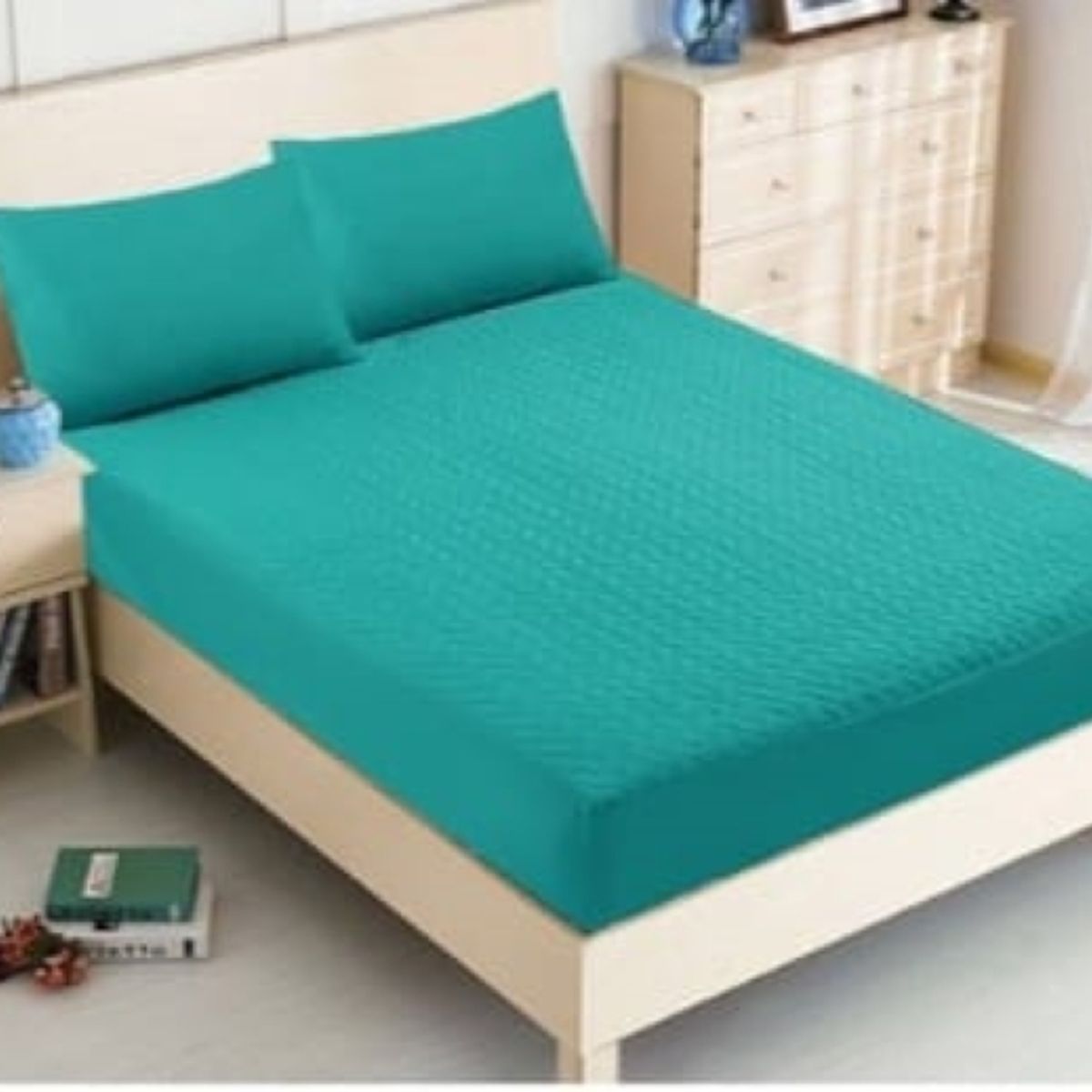 GENERICO - Cubrecolchon Acolchado King + 2 Funda de Cojín - Turquesa
