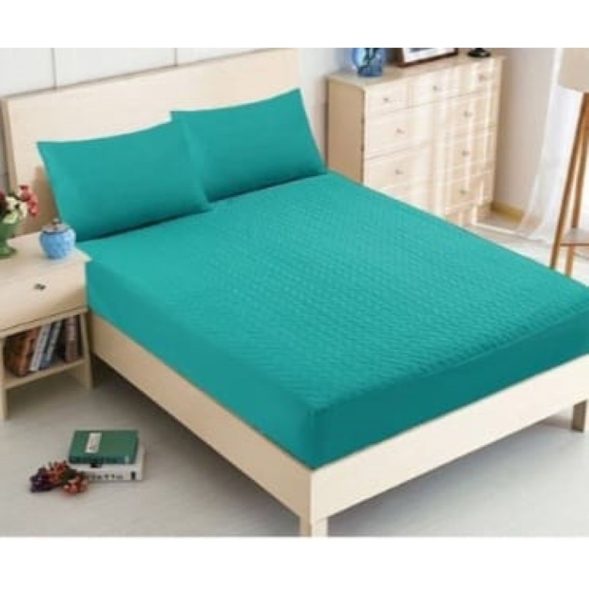 GENERICO - Cubrecolchon Acolchado King + 2 Funda de Cojín - Turquesa