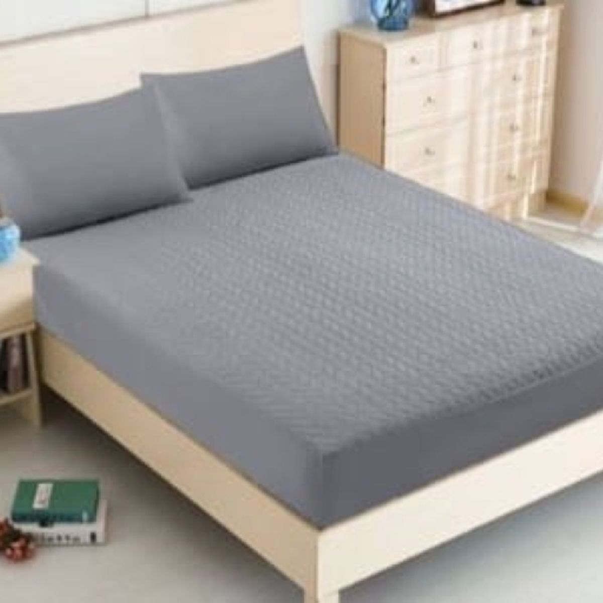 GENERICO - Cubrecolchon Acolchado King + 2 Funda de Cojín - Gris