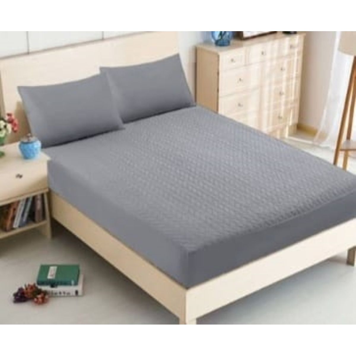 GENERICO - Cubrecolchon Acolchado King + 2 Funda de Cojín - Gris